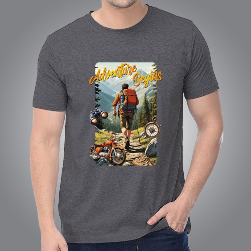 ADVENTURE BEGINS - STEEL GREY T SHIRT
